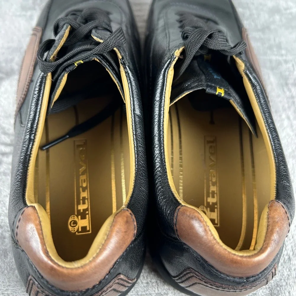 I.Travel Black Brown Leather Sneakers Mens 44EU Low Top Lace Up APM4301B